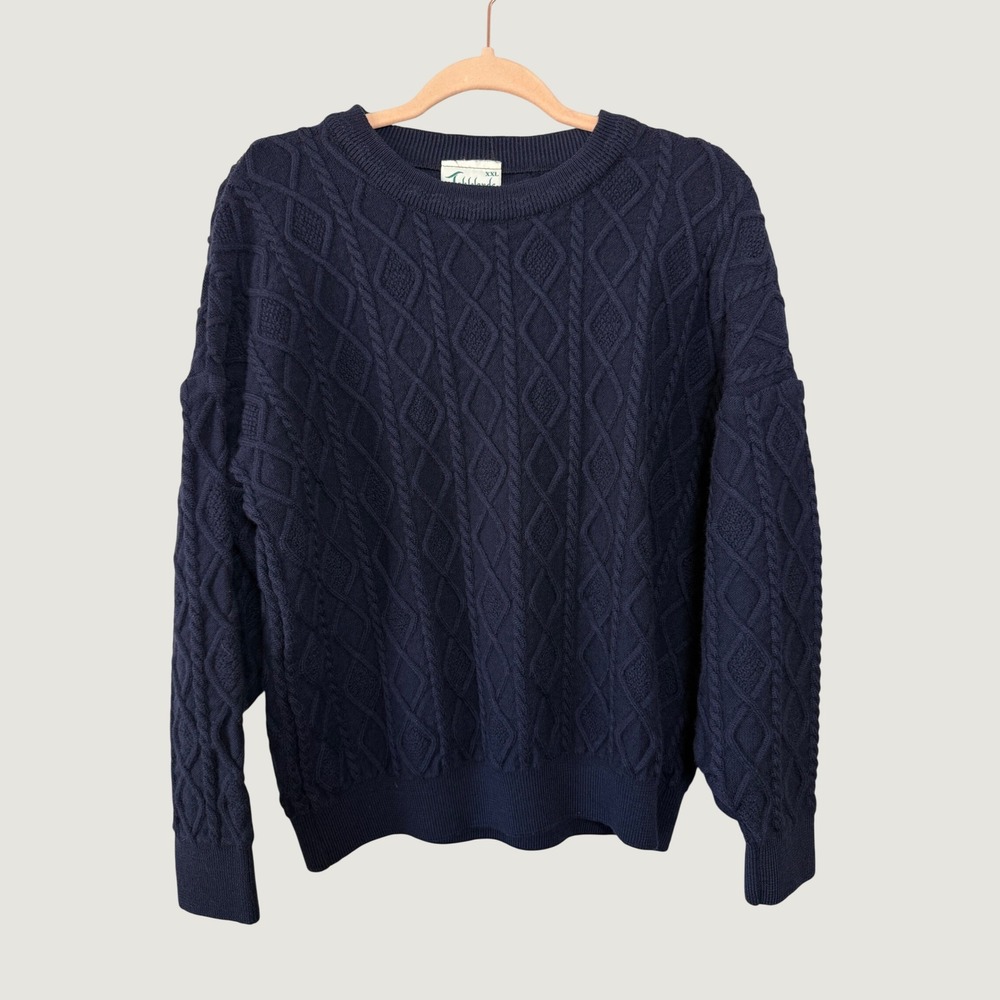 Tablelands Australia Mens XXL Navy Blue Cable Knit Crewneck Sweater Pullover